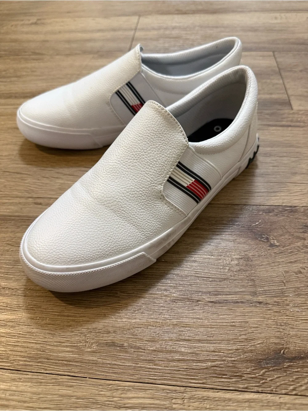 Tommy Hilfiger White Slip-On Loafers with Red & Blue Stripe